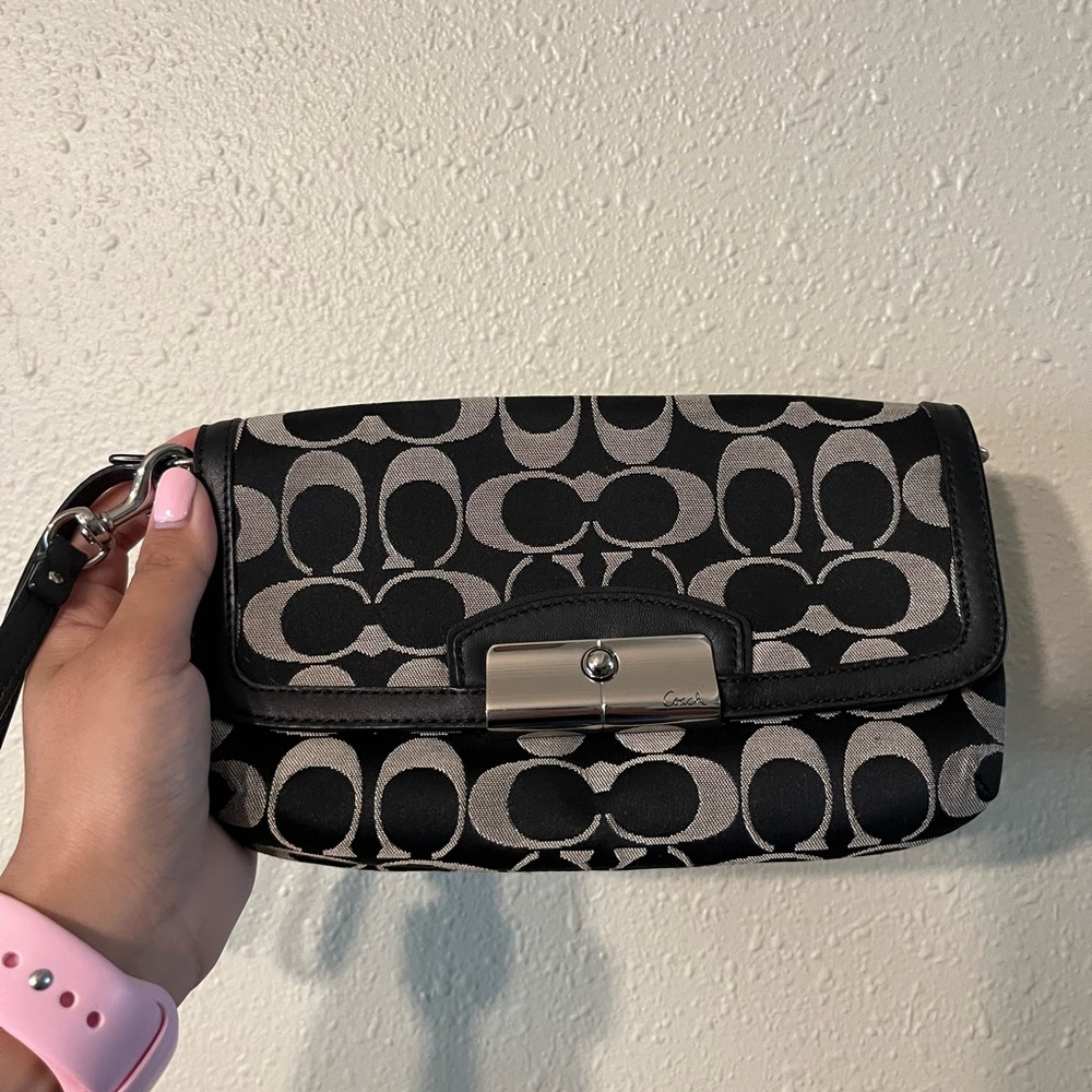 Coach Black and Gray Patterned Wristlet
